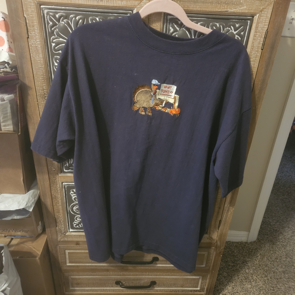 Navy Blue Short Sleeve Tee with Turkey Design Must have for Turkey Day